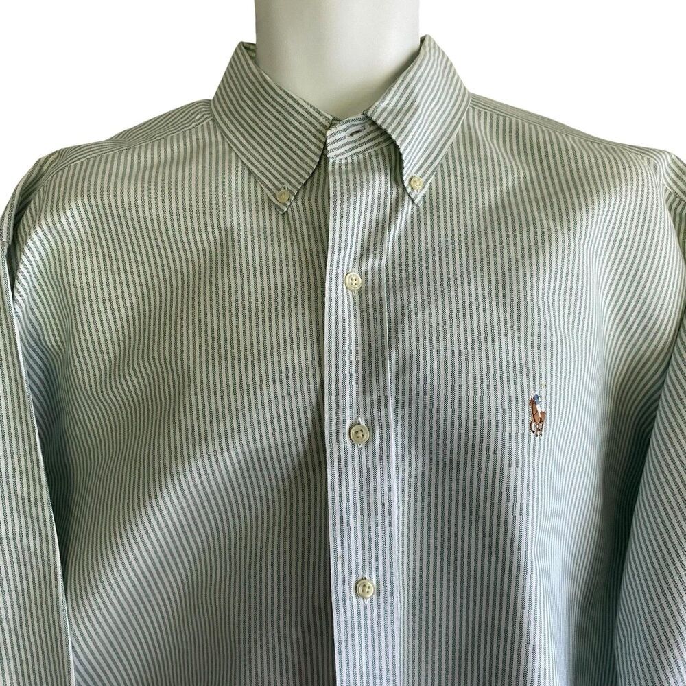 Ralph Lauren Shirt Mens Large Green Stripe Classic Fit Button Down Long Sleeve - Picture 3 of 7